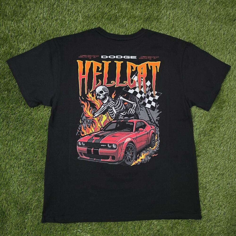 Dodge SRT Hellcat Auto Graphic Crewneck T-Shirts Men's Sz XL Skull Tee New